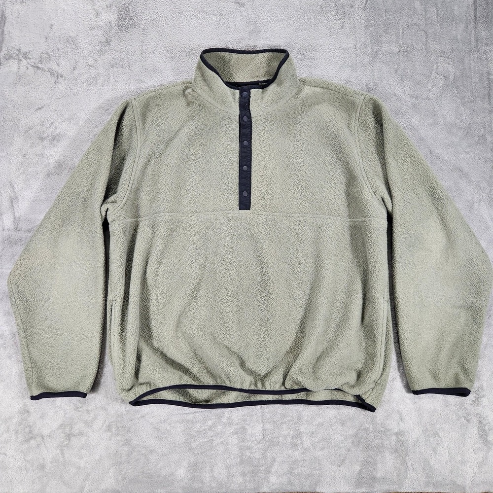 LL Bean Fleece Jacket Mens XL Green 1/4 Snap Mock Neck Pullover Anorak